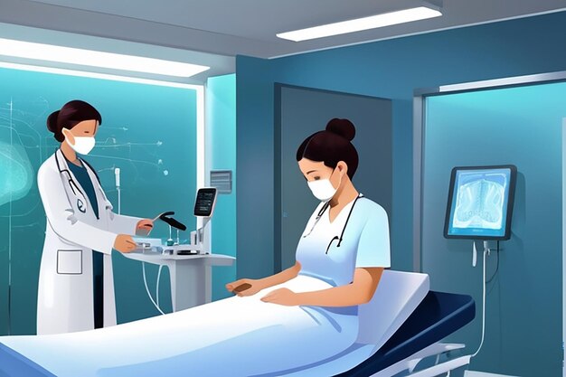 Un médico examinando a un paciente en un hospital Ilustración tecnológica