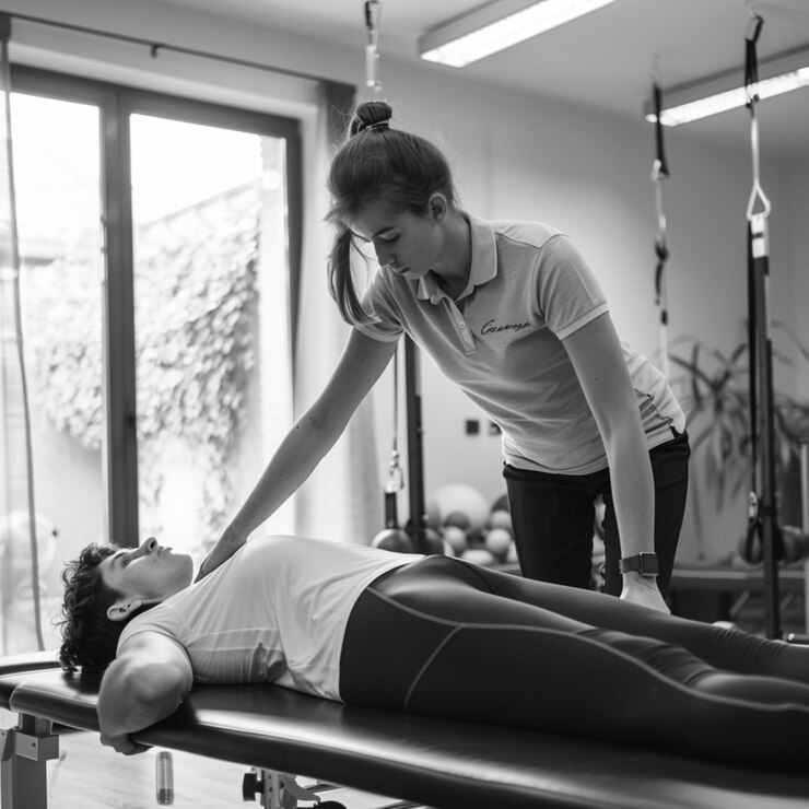 Médico de fisioterapia paciente mayor y cirugía de piernas fisioterapia y curación ortopédica