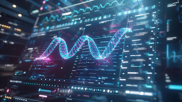 Médico futurista com DNA holográfico 3D Infográfico Imagem de ponta em fotografia de estoque