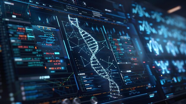 Médico futurista com DNA holográfico 3D Infográfico Imagem de ponta em fotografia de estoque