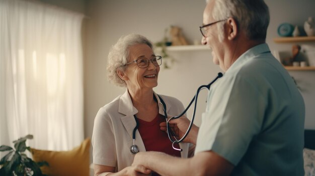 Foto médico hablando con un anciano en casa