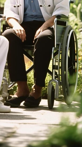 Foto médico hablando con un hombre mayor en el jardín del hospital