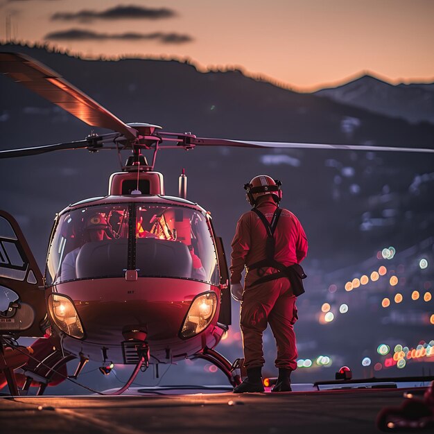 Foto un médico en un helicóptero médico curando a una persona herida día nacional de los médicos y día mundial de la salud