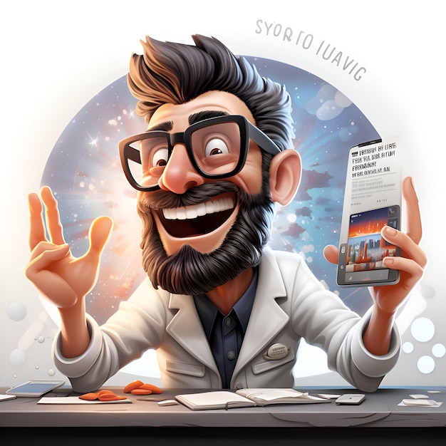 Médico hipster con teléfono inteligente en las manos Ilustración vectorial