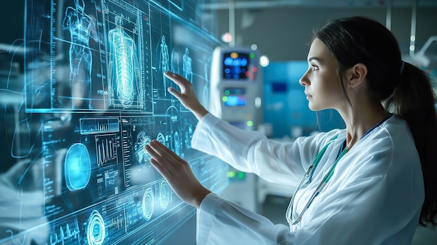 Un médico interactúa con una visualización holográfica de los datos del paciente IA generativa