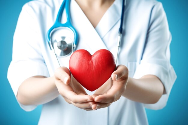 Foto médico con manos en forma de corazón concepto del día mundial de la salud