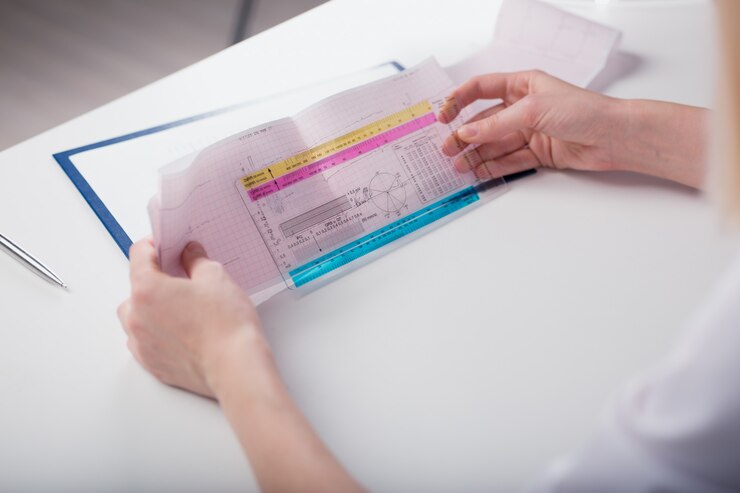 Foto médico mantém nas mãos de um cardiograma, detém sua transcrição. a profundidade de campo da imagem.