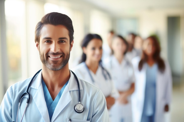 Médico médico masculino vestindo uniforme em um hospital