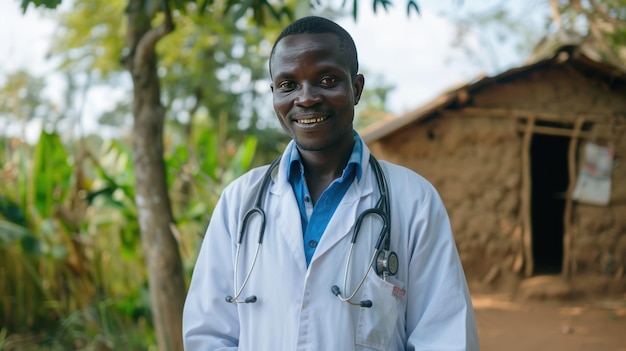 Foto un médico negro que proporciona servicios de salud en el pueblo imagen generada por ia