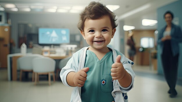 Foto el médico pediatra y el bebé sonriendo