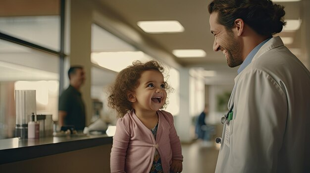 El médico pediatra y el bebé sonriendo