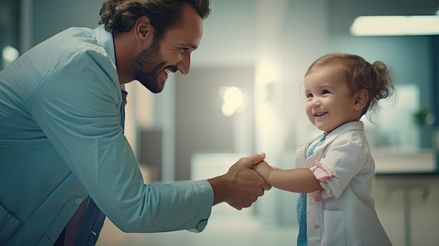 Foto el médico pediatra y el bebé sonriendo