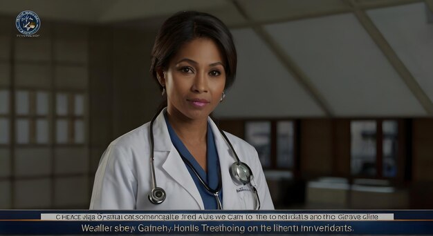 Foto un médico de pie alto en su uniforme crujiente