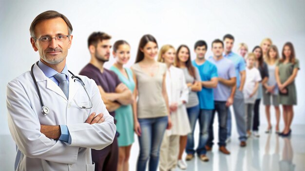 Foto un médico está de pie con los brazos cruzados frente a su pecho