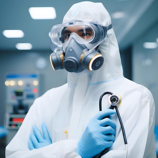 Un médico en ppe para combatir enfermedades virales.