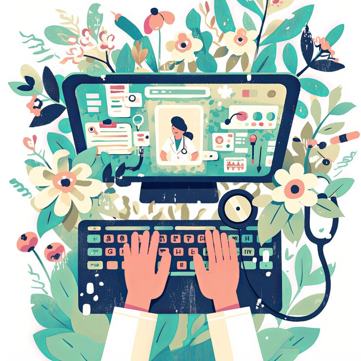 Foto médico que utiliza la plataforma digital de salud en una consulta en línea