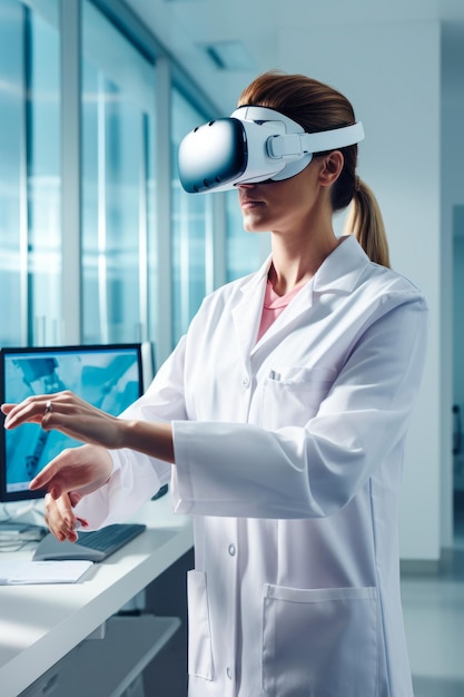 un médico que utiliza una realidad virtual para investigación de atención médica e investigación generativa de inteligencia artificial