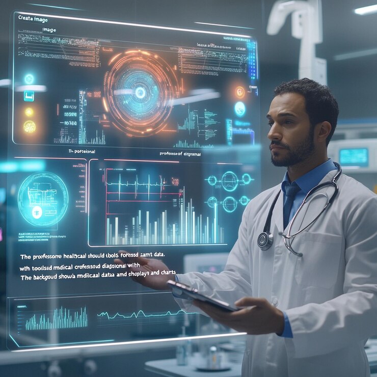 Médico que utiliza la tecnología de IA para la investigación de enfermedades