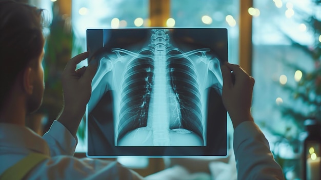 Médico con radiografía de tórax para el diagnóstico médico de la salud del paciente en enfermedad pulmonar de asma