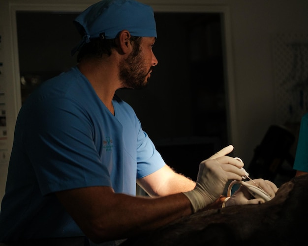 Médico realizando um procedimento de punção para coletar amostras de órgãos Conceito de ultrassom hospitalar