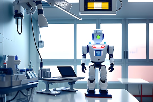 El médico robot 3d realista trabaja en el hospital La idea de un bot ayudante en la vida cotidiana