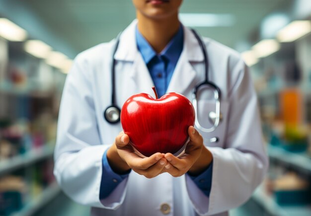 Foto médico segurando um coração redondo um médico segurando um coração vermelho em suas mãos