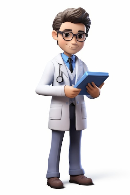 Un médico de sexo masculino con una bata blanca sosteniendo un clipboard