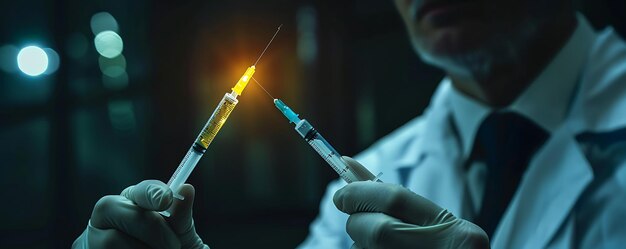 médico sosteniendo una jeringa con una jeringa en la mano