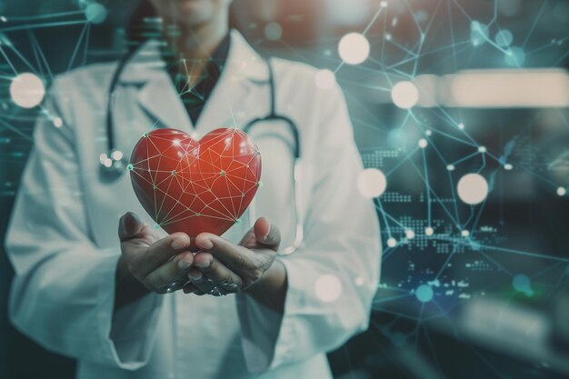 un médico sostiene un corazón en forma de corazón en sus manos