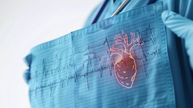 Un médico sostiene un monitor cardíaco con un corazón rojo en él