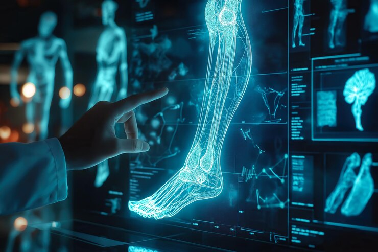 Un médico sostiene una radiografía holográfica de una pierna IA generativa