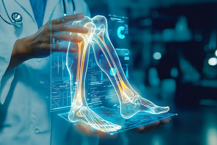 Un médico sostiene una radiografía holográfica de una pierna IA generativa