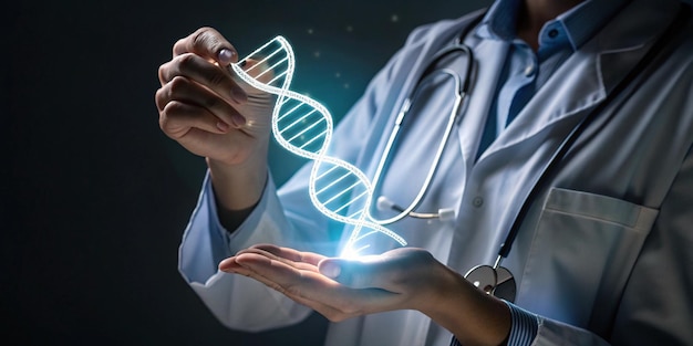 un médico sostiene un tubo de ensayo médico con las palabras "investigación médica" en la parte inferior