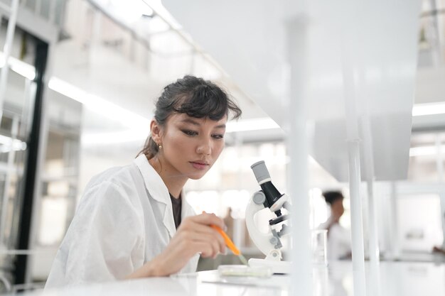 Médico trabalhando com microscópio no laboratório