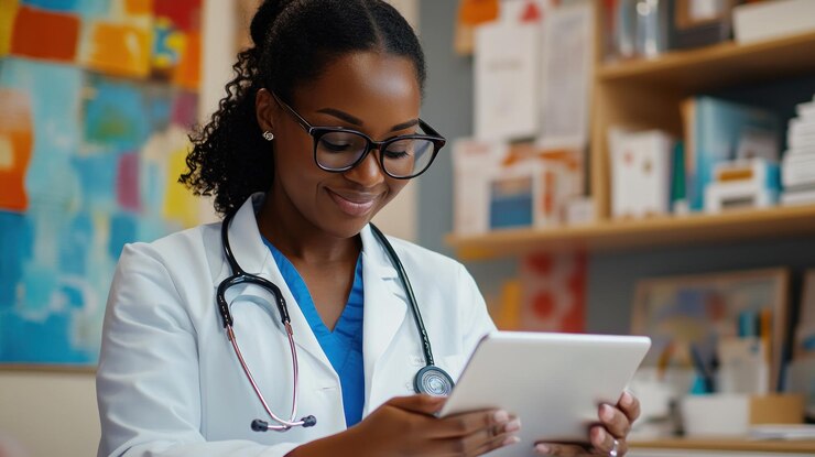 El médico usa una tableta