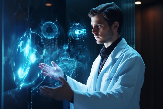 Foto médico usando una interfaz médica digital futurista con representación en 3d