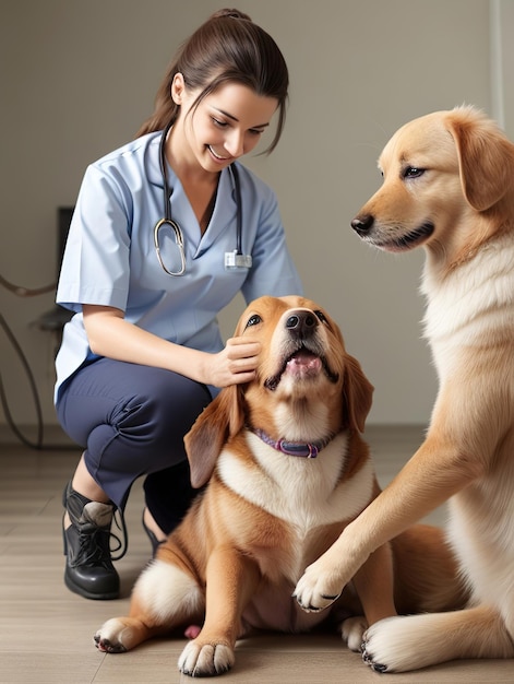 médico veterinário a cuidar de um cão no escritório