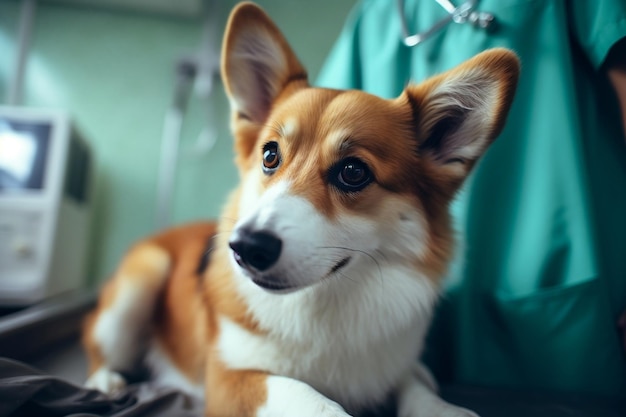 Médico veterinário de cuidados compassivos examina a saúde do cão