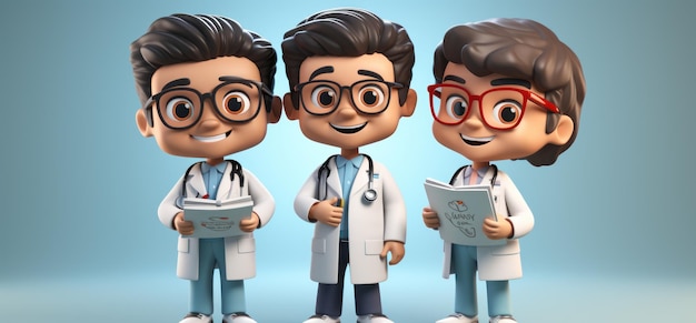 médicos em quadrinhos tridimensionais segurando pranchetas