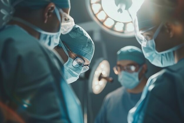 Médicos no processo cirúrgico dispositivos médicos e a equipe cirúrgica em ação