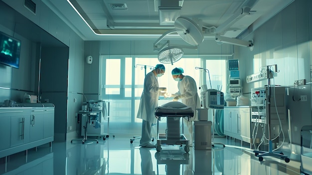 Foto médicos realizando endoscopia gastrointestinal em uma instalação médica avançada