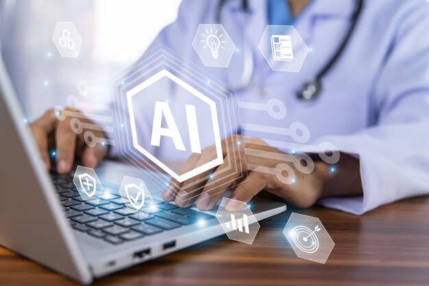 Foto los médicos utilizan la ia la tecnología de inteligencia artificial para la gestión de datos agiliza las tareas administrativas