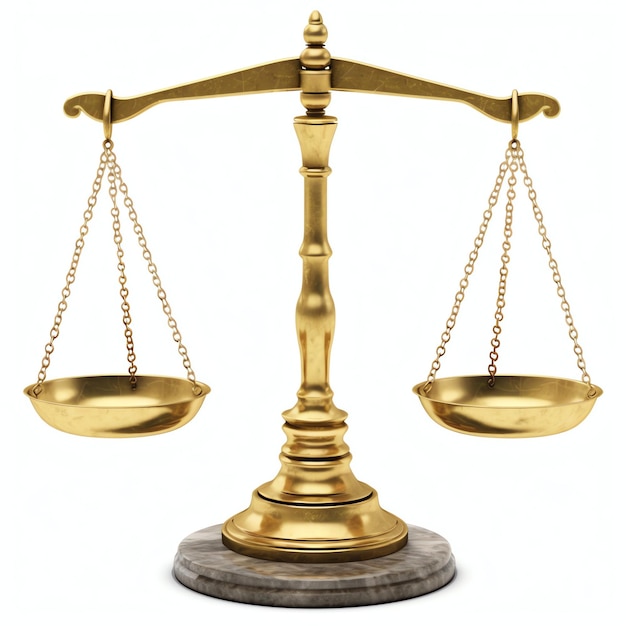 Medida de balanza de oro vintage o símbolo de justicia legal Día de los abogados o día mundial de la justicia social