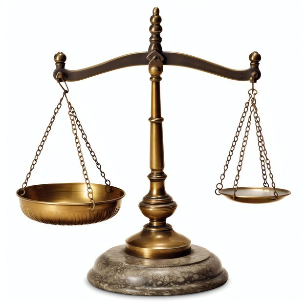 Medida de escala de equilíbrio de ouro vintage ou símbolo de justiça legal dia dos advogados ou dia mundial da justiça social
