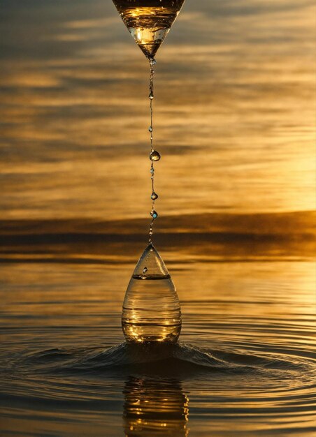 A medida que la gota cae de nuevo a la superficie del agua a medida que se sumerge debajo de la superficie se somete a un