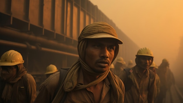 À medida que manobram através do denso smog, os rostos dos trabalhadores contam uma história de resiliência e