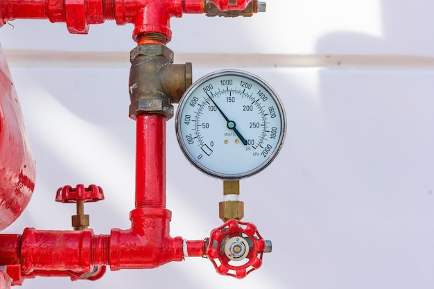 Medidor de pressão psi metro na tubulação e válvulas da indústria de sistema de emergência de incêndio