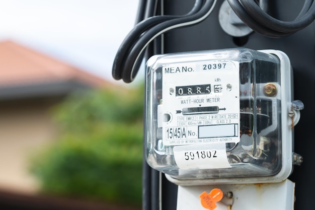 Foto medidor de potencia eléctrica para el costo de la energía en el hogar y la oficina