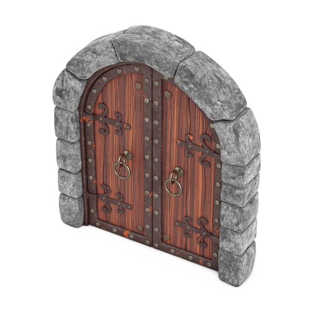 Medieval Arch Wooden Closed Castle Gate 3D-Rendering