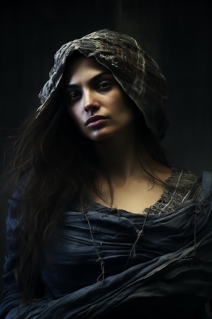 medieval com capuz velado moda menina moda escura horror mascarado bruxa atraente quente detalhes do rosto